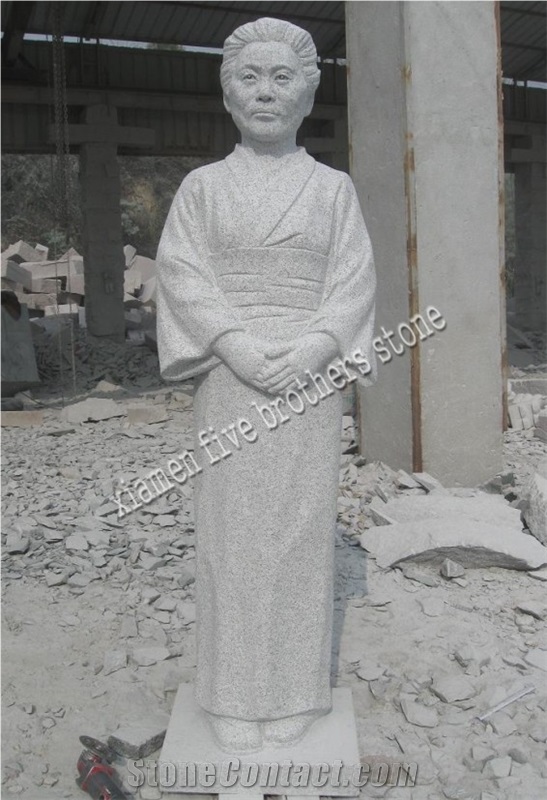 Grey Granite Japanese Figure Sculpture, White Granite Sculpture & Statue