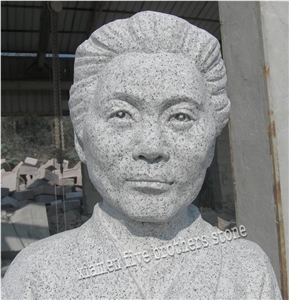 Grey Granite Japanese Figure Sculpture, White Granite Sculpture & Statue