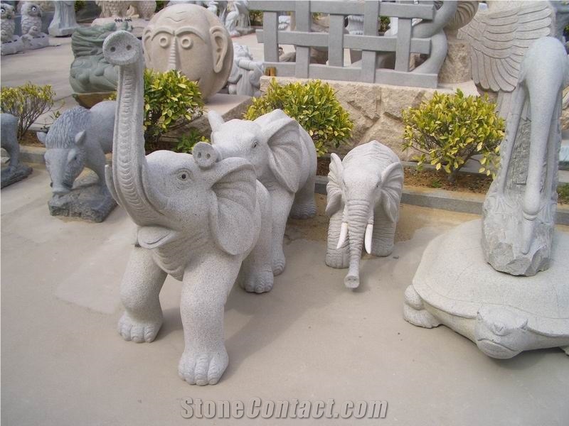 Natural White Granite Sculpture Animal Landscaping with Elephant Shape