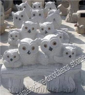 Owl Sculpture Garden Animal Carving, Grey Granite Sculpture & Statue