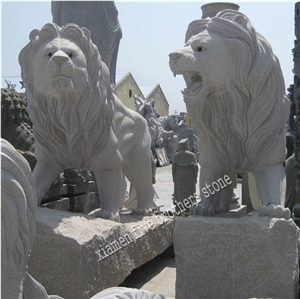 White Granite Lion Sculpture Animal Carving