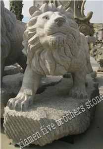 White Granite Lion Statue Stone Sculpture Animal Carving