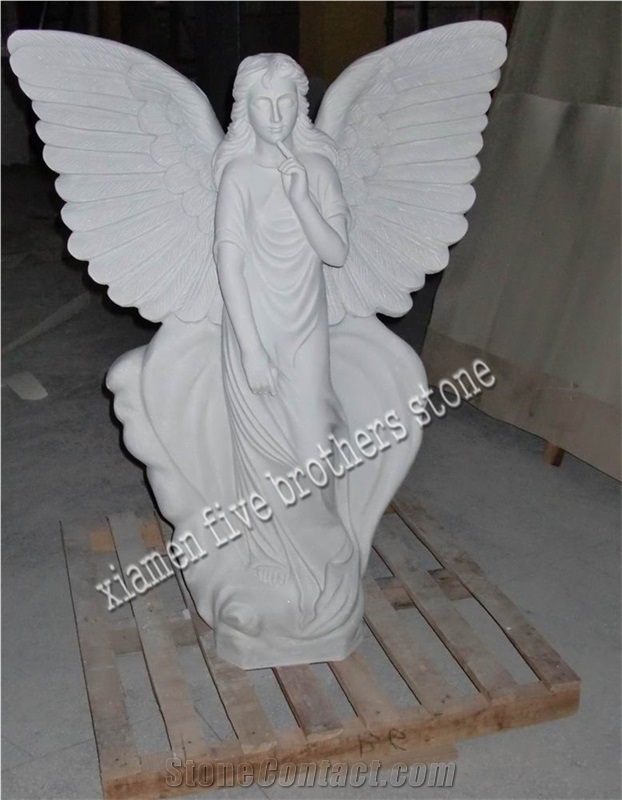 White Marble Angle Carving Stone Sculpture, White Marble Sculpture & Statue