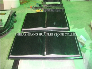 Book Shape Black Granite Slant Grave Markers Tombstone, Shanxi Black Granite Grave Markers