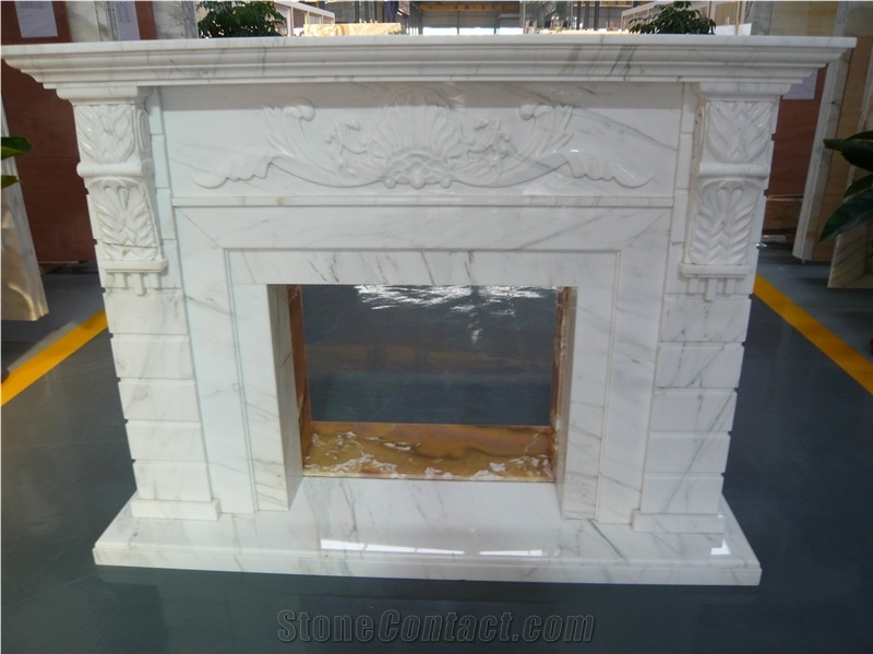 Bianco Carrara White Marble Fireplace
