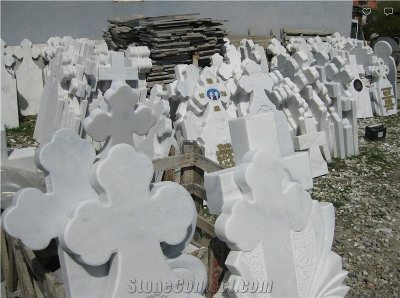White Marble Engraved Tombstones, Buteasa Furnir Marble Monument & Tomstone