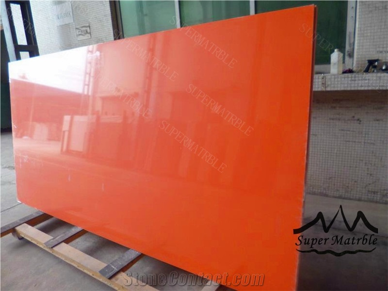 Pure Orange Red Quartz Stone Slab-Pl1017