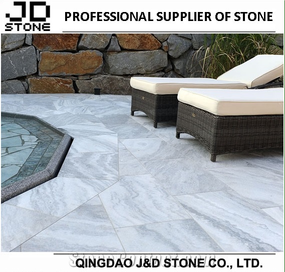 Bush Hammered Cloudy Grey Marble Pool Coping Tiles