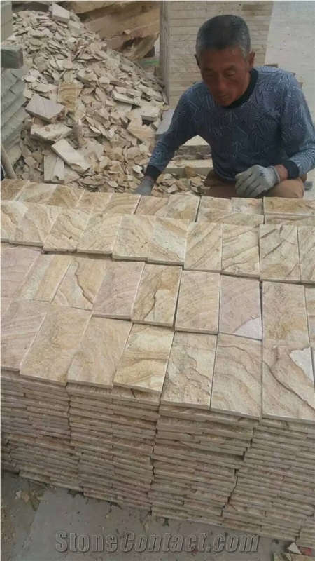 Wood Vein Yellow Sandstone Antique Tumbled Finish Paving Cobble Stone Bricks