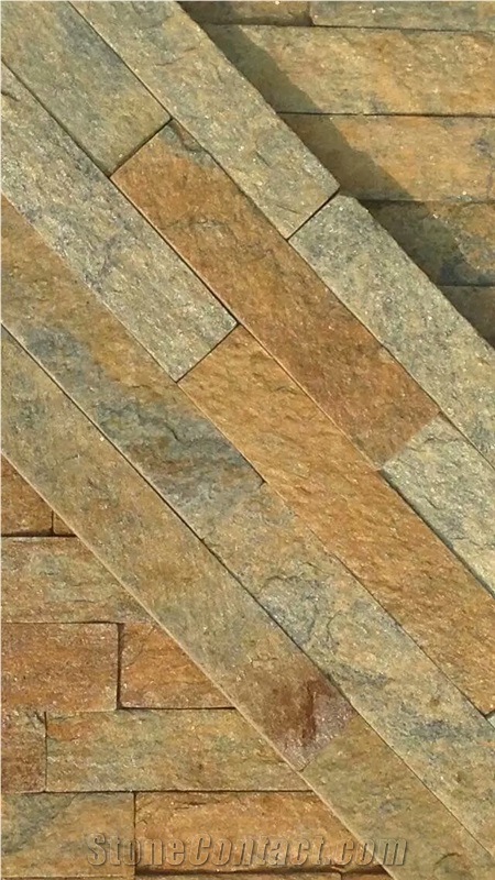 Yellow Brown Slate Culture Stone Wall Clading Stacked Castle Rock Loose Veneer