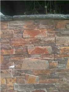 Yellow Brown Slate Culture Stone Wall Clading Stacked Castle Rock Loose Veneer