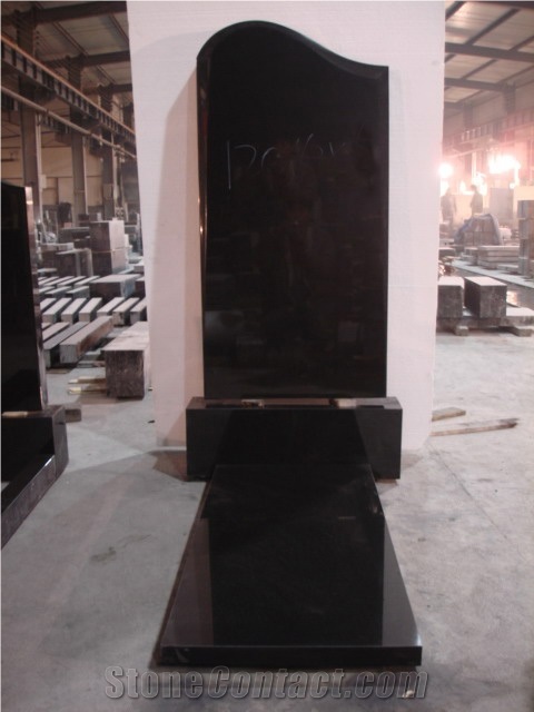 Russian Style Hebei Jet Black Granite Tombstone