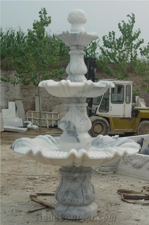 White and Grey Marble 3 Tier Outside Fountain