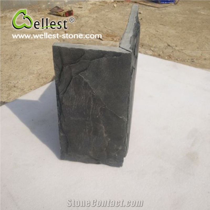 High Quality Natural Split Surface Black Slate Mushroom Stone Wall Cladding