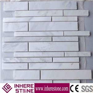 Bianco Carrara Marble Mosaic, Linear Strips Mosaic Carrara White, White Marble Mosaic Tiles
