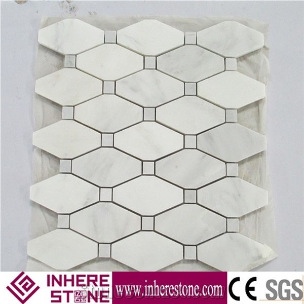 Bianco Carrara White Marble Chipped Mosaic, White Carrara Hexagon Mosaic