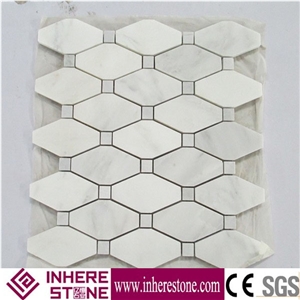 Bianco Carrara White Marble Chipped Mosaic, White Carrara Hexagon Mosaic