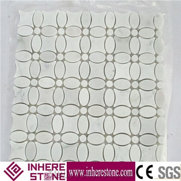 Bianco Carrara White Marble Mosaic Tiles, White Carrara Polished Mosaic for Wall Floor Decoration