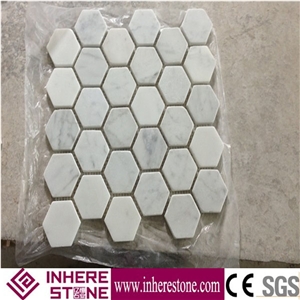White Linear Strips Mosaic, Bianco Carrara Flooring Mosaic, Bianco Venato Mosaic Tiles