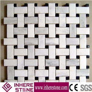White Linear Strips Mosaic, Bianco Carrara Flooring Mosaic, Bianco Venato Mosaic Tiles