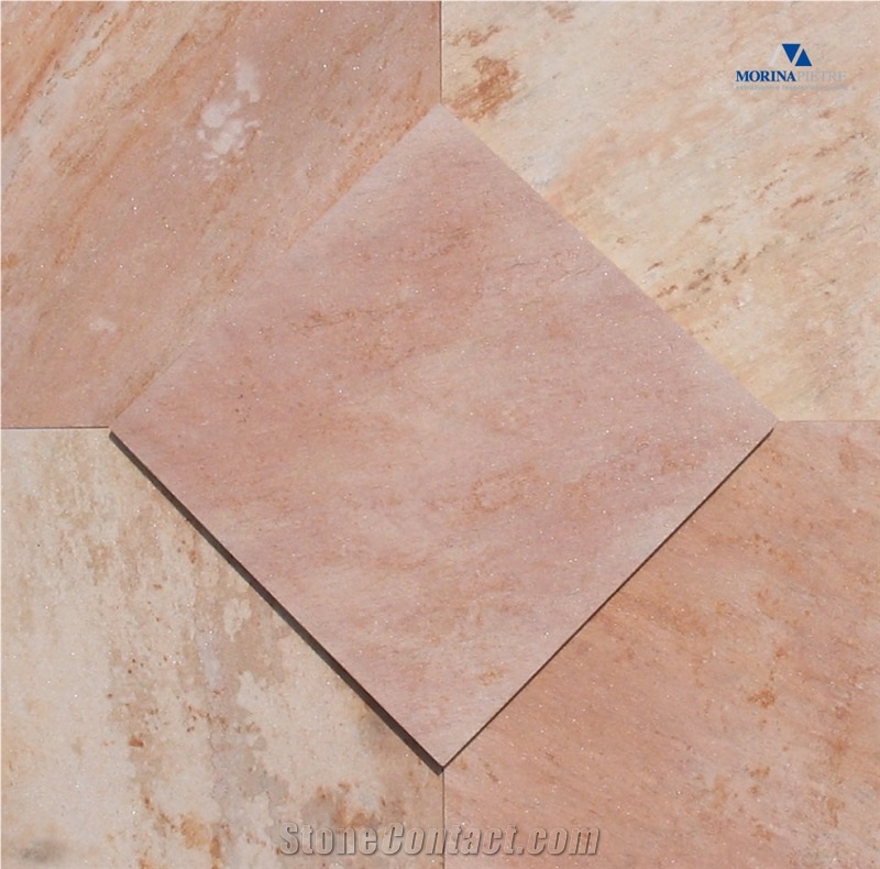Pink Quartzite tiles, natural surface, sawn edges