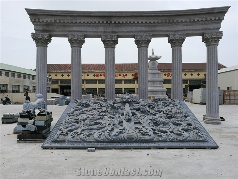 Chinese Dark Gray Granite Dragon Slanted Sculpture