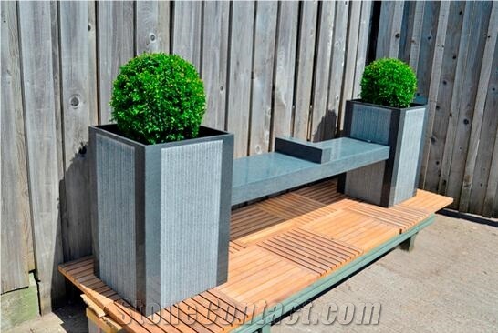 Bench Style G654 Sesame Grey Impala Black Granite Planter / Garden Flower Pot/ Landscaping Planters Exterior Stone