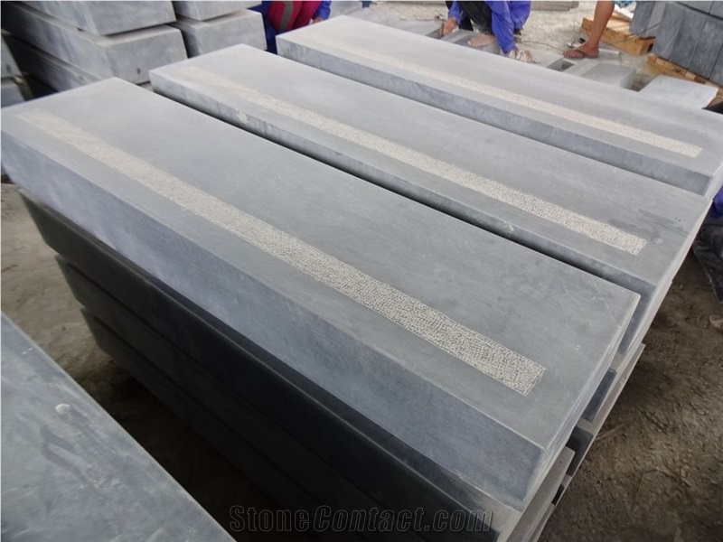 China Shandong Blue Stone Cube Stone Pavers as Outside Landscaping Steps,Deck Stairs