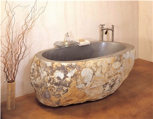 Rustic Yellow River Stone Bathtub Natural Surface Bath Tubs