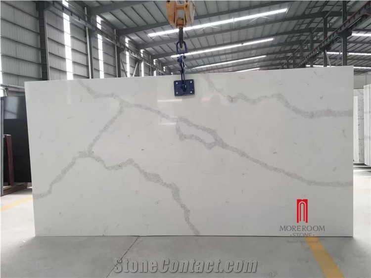 Artificial Calacatta White Marble Look Quartz Stone Slab Price