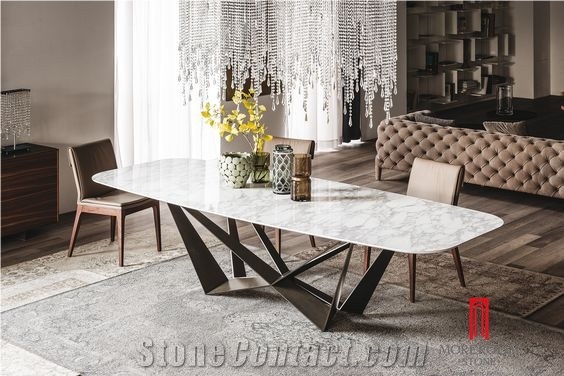 Italy White Dining Marble Table Top Design