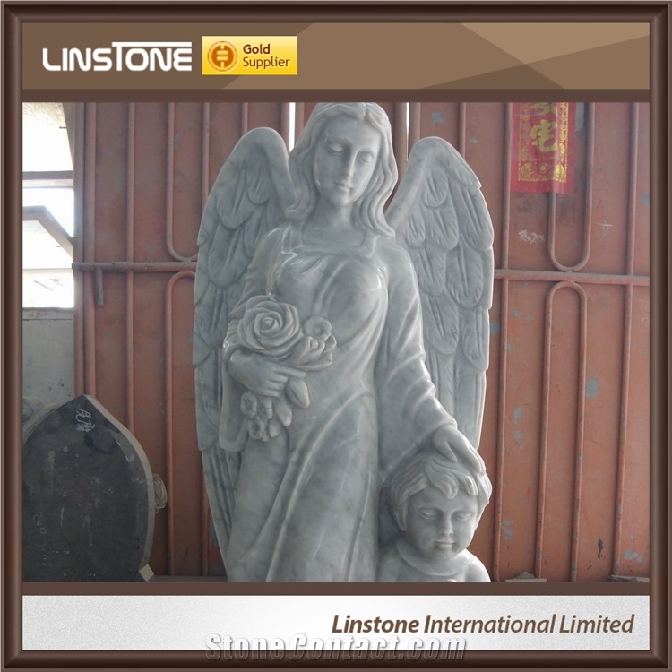 3d Carved Figure Angel with Big Wings Little Angel Sculpture for Sale