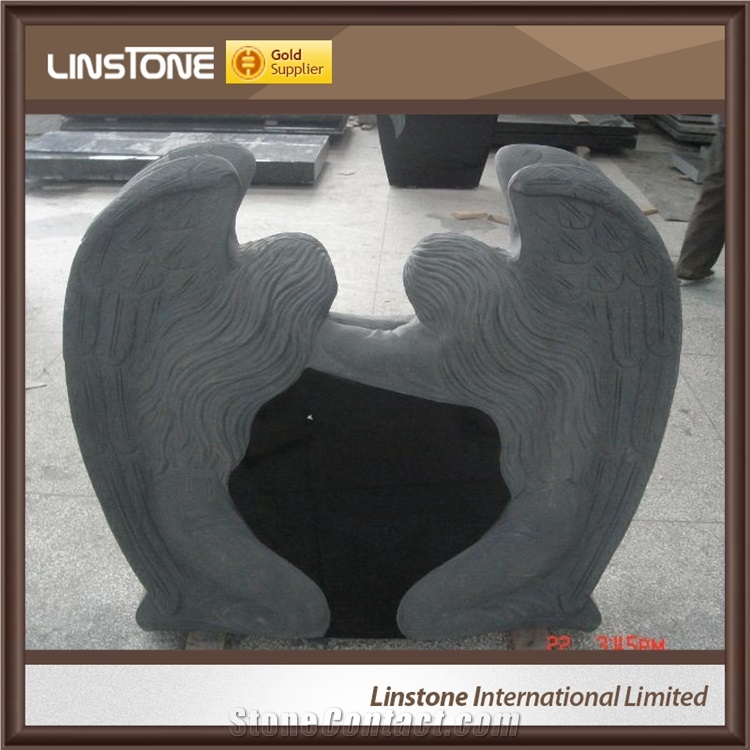 Factry Price Shanxi Balck Grey Granite Double Angel with Double Heart Monument for Memorial Garden
