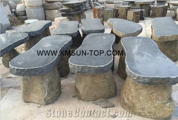 Black Basalt Garden Bench/Black Natural Stone Exterior Furniture/Outdoor Chairs/Landscaping Stone