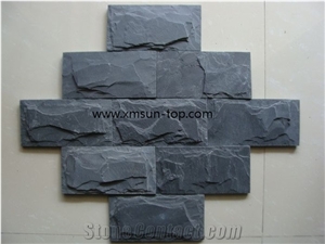 Black Slate Mushroom Stone Tiles, Slate Mushroomed Cladding, Black Natrual Slate Mushroom Stone for Walling, Split Face Mushroom Stone, Exterior Decorative Wall