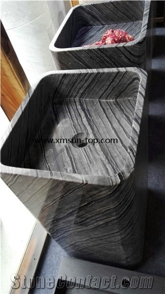 Black Wooden Grain Marble Stand Washbasin and Bathroom Sink, Natural Stone Basin, Black Wooden Kitchen & Bathroom Sinks, Standing Sink, Black Wooden Marble