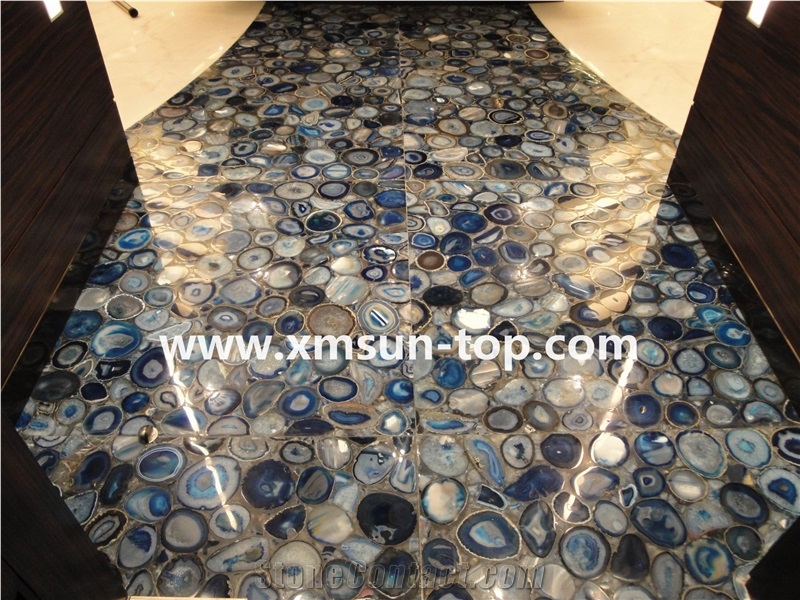 Blue Agate Semiprecious Stone Floor Covering, Semi-Precious Stone Interior Flooring, Brazil Agate Stone Floor Tiles, Semi Precious Stone, Interior Decoration, Gemstone Slab&Tile