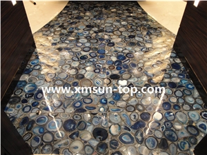 Blue Agate Semiprecious Stone Floor Covering, Semi-Precious Stone Interior Flooring, Brazil Agate Stone Floor Tiles, Semi Precious Stone, Interior Decoration, Gemstone Slab&Tile