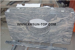 China Juparana Grey Granite Bathroom Countertop with Round Sink Cutout/China Juparana Granite Custom Vanity Tops/G261 Bathroom Vanity Tops/Natural Stone Bath Top/China Stone Vanity Top
