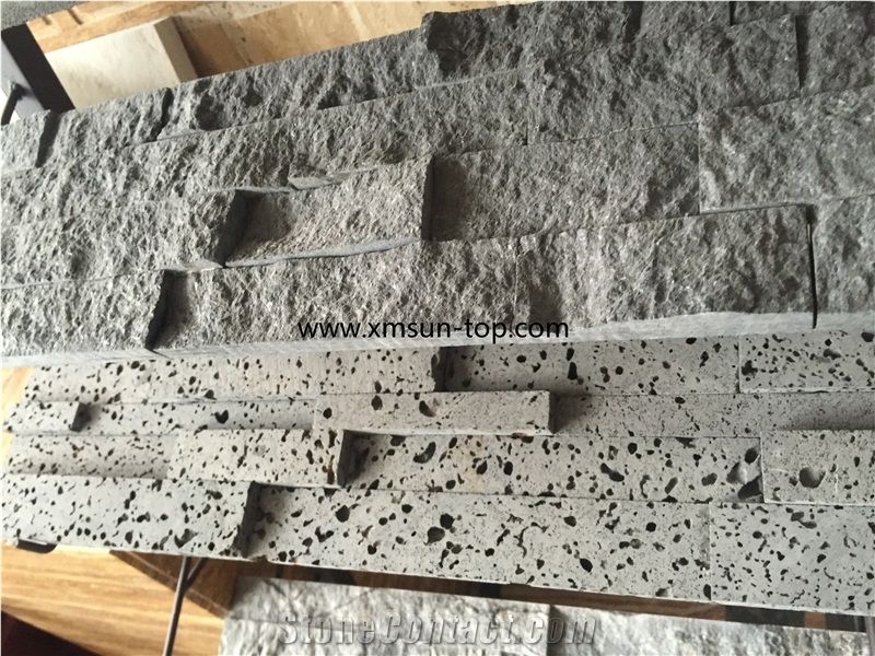 China Lava Stone Wall Cladding, Black Basalt Stack Stone, Dark Gray Basalt Culture Stone, Ledge Stone
