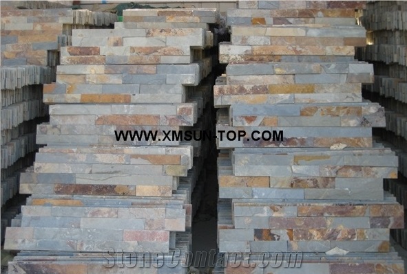 China Multicolor Slate Cultured Stone/Grey and Rusty Yellow Slate Culture Stone/ Natural Stone for Wall Cladding/Stacked Stone Veneer/Stone Wall Decor/Stone Panel for Wall Covering 