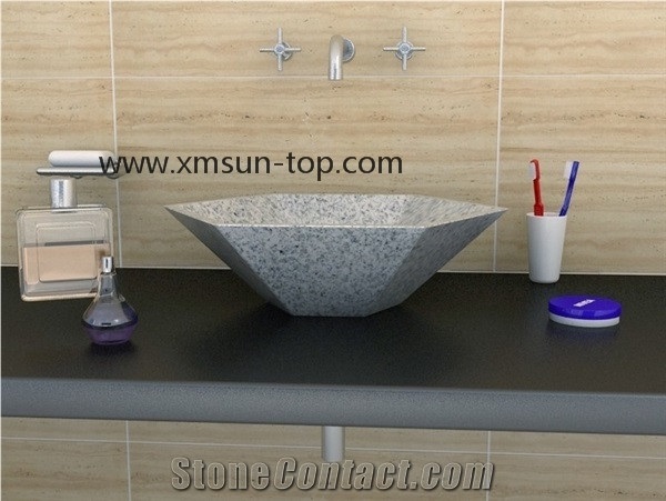 China New G603 Granite Basin, Bacuo White Sinks, Padang White, Bianco Crystal, Sesame White Bathroom Top Sink, Vessel Sinks, Granite Washbasin, China Grey, Gamma Bianco Granite Basins