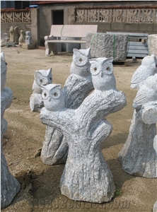China New G603 Granite Owl Stone Status, Padang White Granite Animal Sculpture, Garden Sculptures, Handcarved Landscape Sculpture, Sesame White Granite Carving, Gardon Decoration