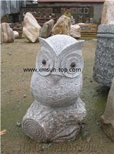 China New G603 Granite Owl Stone Status, Padang White Granite Animal Sculpture, Garden Sculptures, Handcarved Landscape Sculpture, Sesame White Granite Carving, Gardon Decoration