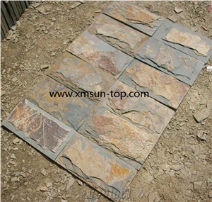 China Rust Slate Mushroom Stone Tiles, Rusty Yellow Slate Mushroomed Cladding, Rustic Mushroom Stone for Walling, Split Face Mushroom Stone
