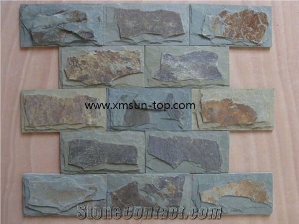 China Rust Slate Mushroom Stone Tiles, Rusty Yellow Slate Mushroomed 