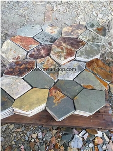 China Rust Slate Walling Tiles, Slate Stone Walling, Rusty&Grey Slate Panel Building, Irregular Slate Flagstone for Wall Covering
