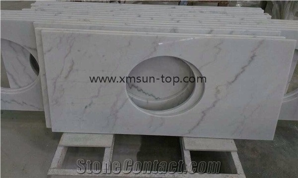 China White Marble Countertop, White Marble with Grey Vein, China Guangxi White Marble Vanity Tops, China Carrara White Marble Bath Tops, Guangxi Rainbow White Marble Custom Countertop & Fabrication