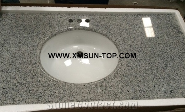 G603 Granite Bathroom Countertop with Round Sink/Bacuo White Granite Custom Vanity Tops/Sesame White Granite Bathroom Vanity Tops/Ice Cristall Granite Bath Top/Light Grey Granite Vanity Top