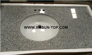 G603 Granite Bathroom Countertop with Round Sink/Bacuo White Granite Custom Vanity Tops/Sesame White Granite Bathroom Vanity Tops/Ice Cristall Granite Bath Top/Light Grey Granite Vanity Top